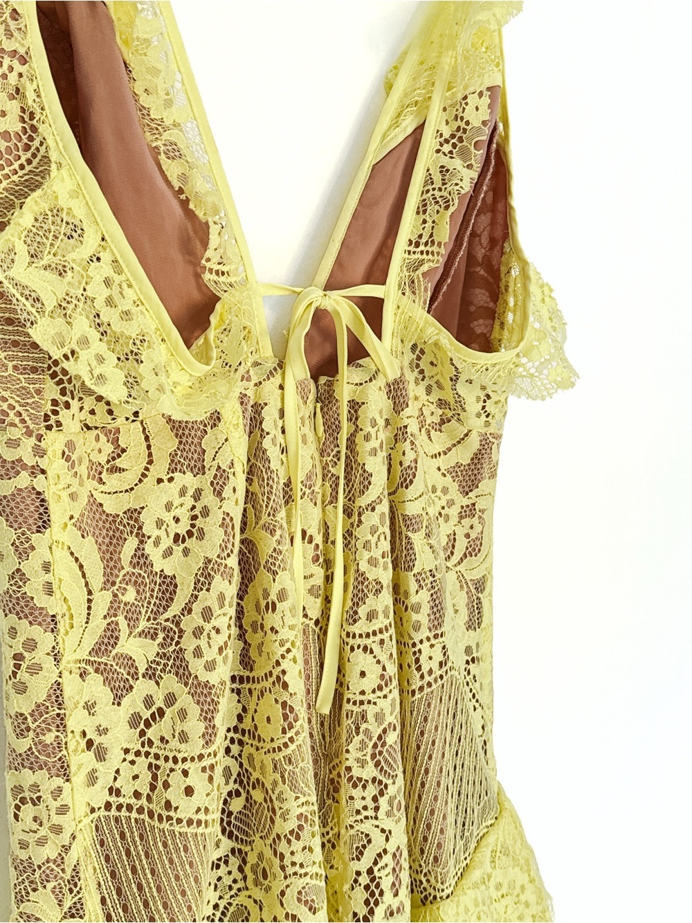 For Love & Lemons Tati Lace Ruffle Dress Yellow - Size Large - Picture 10 of 14